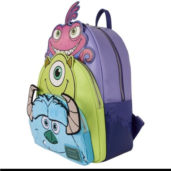 Loungefly Pixar Monsters Inc. Sulley, Mike & Randall Triple Pocket Mini Backpack - Picture 4 of 5